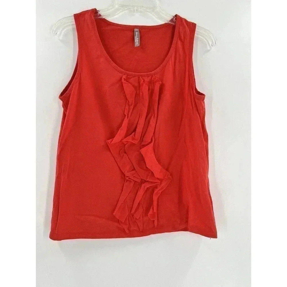 Hanna Anderson Shirt Womens Medium 100% Cotton Tank Ruffled Coral Orange Ladies